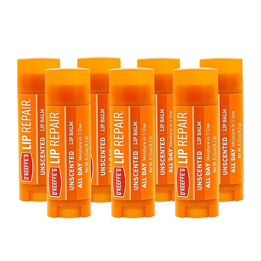 O'Keeffe's Unscented Lip Repair Lip Balm for Dry, Cracked Lips, Stick, (Pack of 7)
