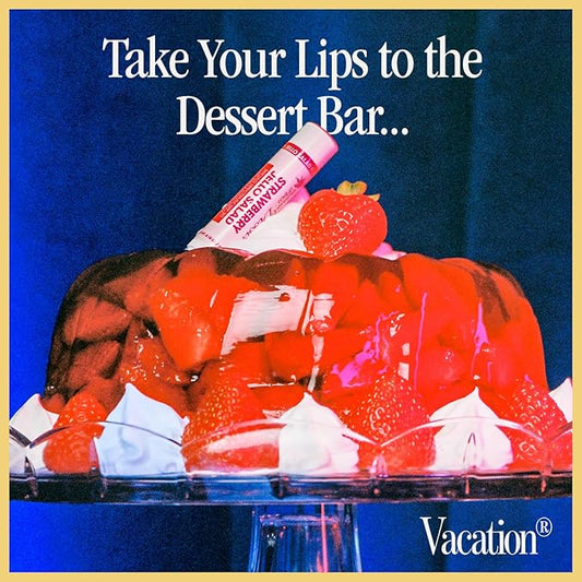 Vacation Strawberry Jello Salad SPF 30 Sunscreen Lip Balm 3-Pack, Lip Balm Made Without Beeswax, Lip Balm with Sunscreen, Lip Balm SPF Set, Lip Sunscreen, Water Resistant, Vegan (Pack of 3)