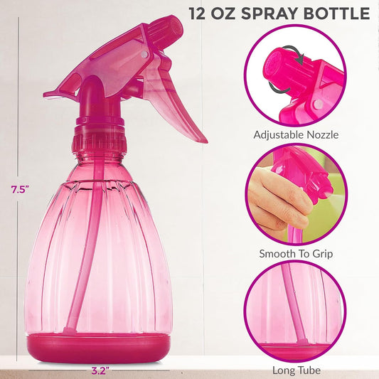 DilaBee Pink Spray Bottle (1-Pack 12 Oz) Plastic Spray Bottles for Cleaning, Hair, Plants, Cooking, BBQ - Water Sprayer for Plants, Bleach Sprayer, Plastic Squirt Bottles for Cat & Dog - BPA-Free