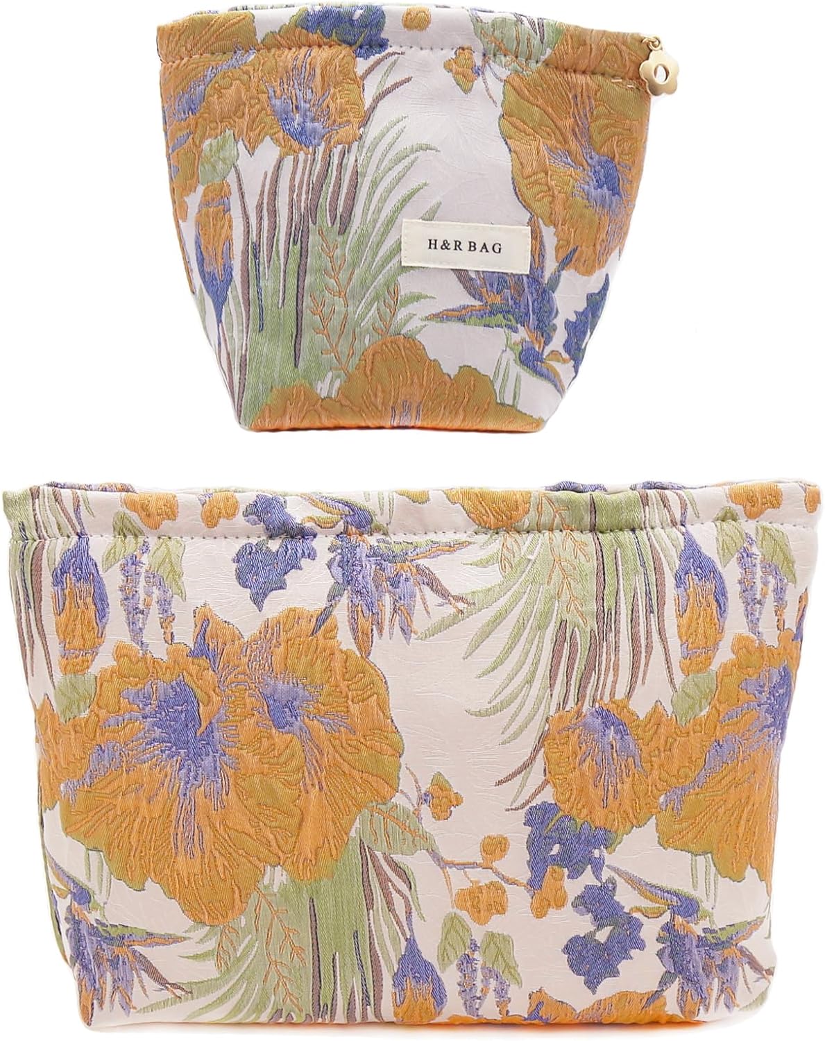 2 Pcs Makeup Bags, Large Cosmetic Bag Travel Toiletry Bag Organizer for Women, Embroidery Craft, Floral Makeup Bag Small Cosmetic Pouch Purse with Zipper Gifts for Girls Teen