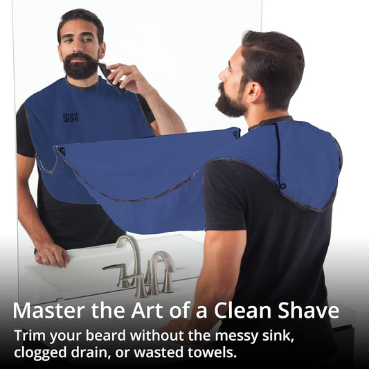 BEARD KING Beard Bib Apron - Shaving Set for Dad - As Seen on Shark Tank - Men's Hair Catcher for Shaving - Grooming Accessories - Packing Pouch, Blue