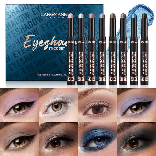 Jolilab Eyeshadow Stick Set, 8 Colors Matte Professional Bright-Colored Contouring and Highlight Stick, Cream Waterproof Long Lasting High Pigmented Eye Shadow. (8, C1)