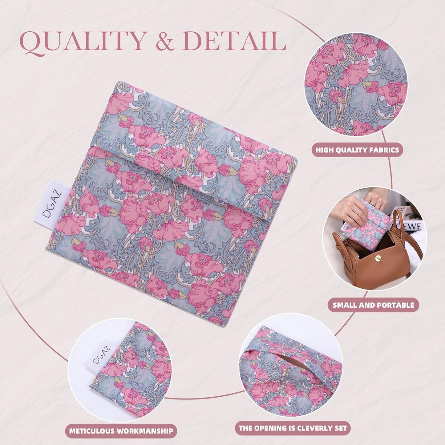 DGAZ Sanitary Napkin Storage Bag, Period Bag for Teen Aged Girls, Portable Period Bag for Panty Liners/Menstrual Cup/Small Tampons，Mini Makeup Bag for Purse