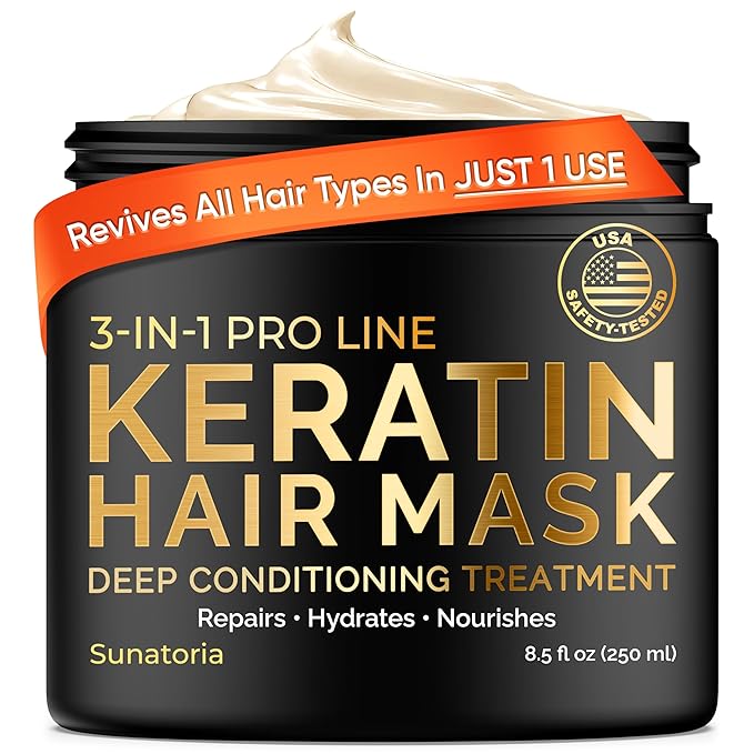 SUNATORIA Keratin Hair Mask - Deep Conditioner for Dry Damaged Hair - Hydrates, Repairs, Nourishes - Keratin Hair Treatment - Deep Conditioning Hair Mask - Keratina Mascarilla Para el Cabello