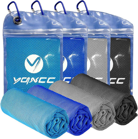 YQXCC 4 Pack Cooling Towels | 40"x12" | Cool for Neck and Face | Microfiber Soft Breathable Chilly | for Yoga, Sport, Golf, Gym, Camping, Running & More Activities