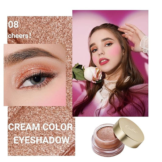 Oulac Warm Peach Glitter Cream Eyeshadow also as Highlighter, Large Capacity with Moisturizing Smooth Formula. Highly Pigmented Shimmer Eye Makeup.Waterproof,6g (08)