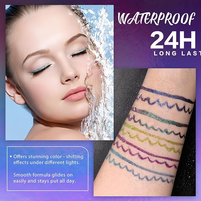 Chameleon Metallic Duochrome Liquid Eyeliner, Color Shifting Shimmery Eye Liner, Duo-color Waterproof Long Lasting Glitter Eye Makeup Pen Eyeliners (Mermaid Gleam)