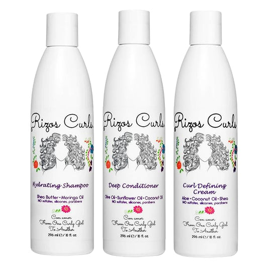 Rizos Curls Trio Bundle, Hydrating Shampoo & Deep Conditioner & Curl Cream Bundle, Gently Cleanse and Hydrate Curly Hair, Style & Define Curls for Frizz Free Volume, For All Curl Patterns 2a - 4c