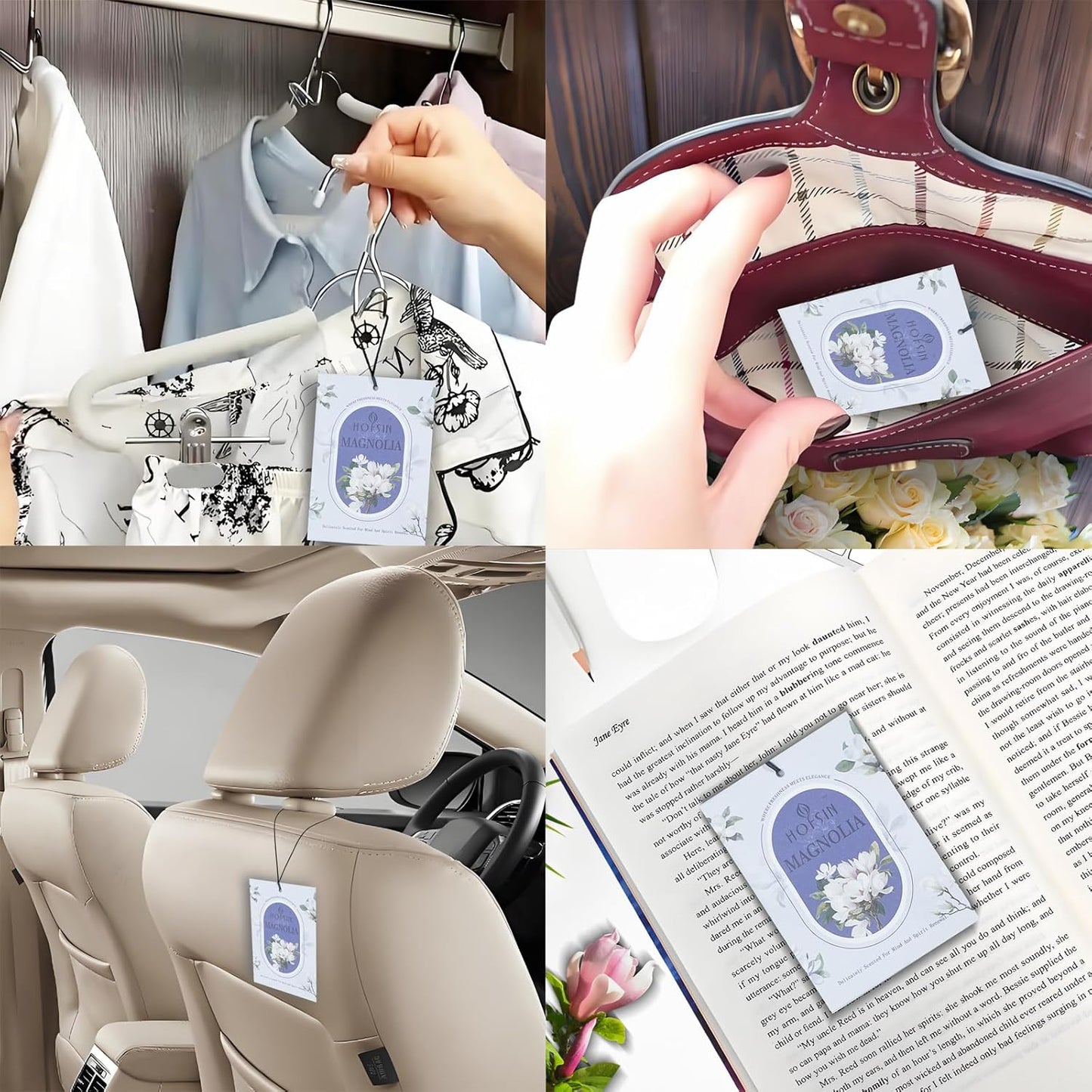 12 Packs Fragrance Bags with Hanging Strings, Air Freshener Deodorizer for Closet and Drawer,6 Scents Option- Lavender,Magnolia,Jasmine,Rose,Osmanthus,Gardenia (Magnolia)