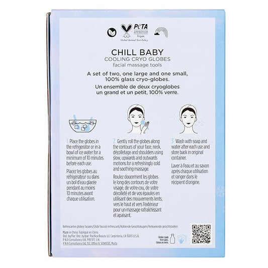 Pacifica Ice Roller Cryo Globes – Cooling Glass Facial Massager for Face, Eyes & Neck – Cold Therapy Beauty Tool for Puffy Eyes, Dark Circles, Redness, Wrinkles – Skin Care Gift for Women & Men