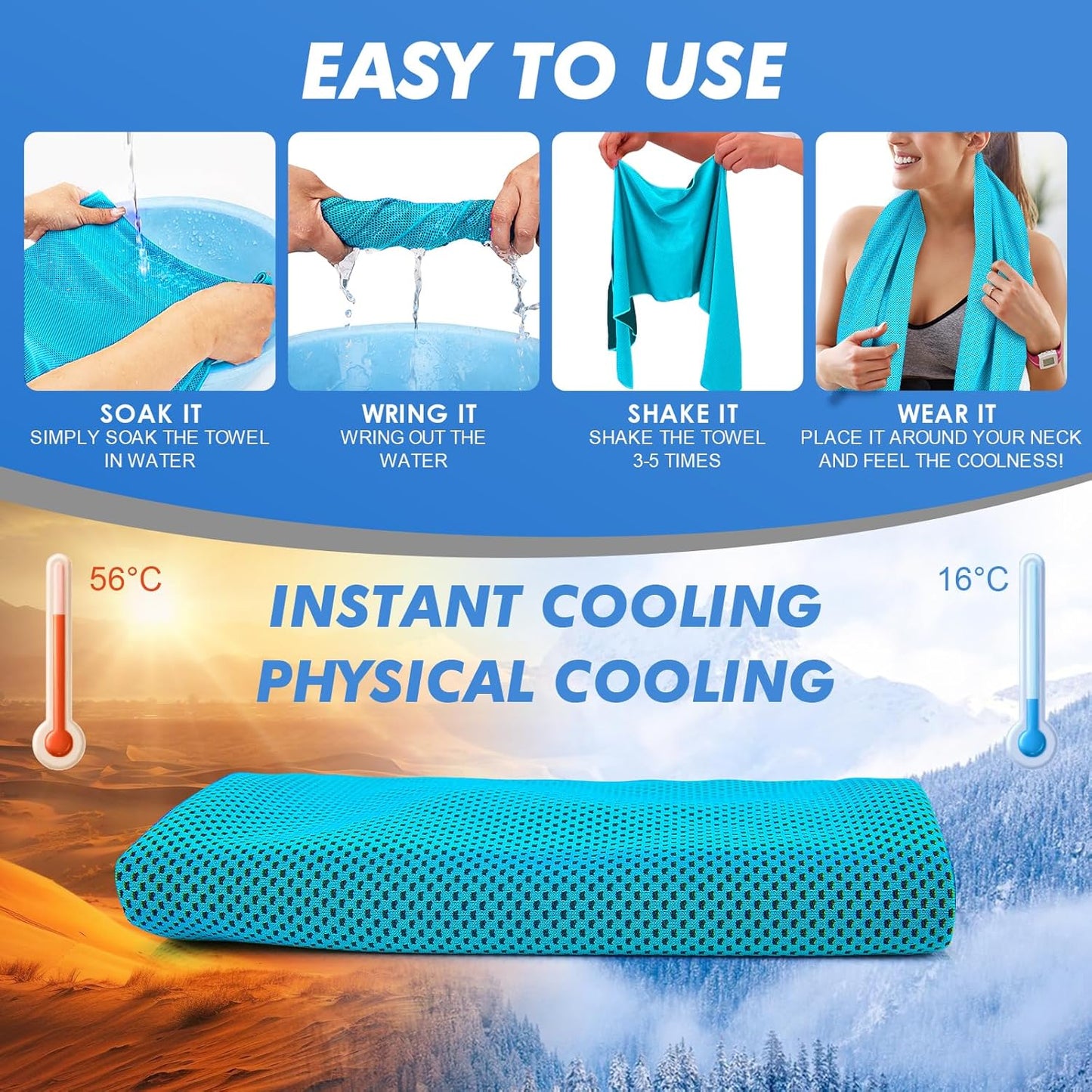 6 Pack Cooling Towels (47"x12") for Neck and Face, Ice Towel for Hot Weather, Soft Breathable Chilly Gym Towels, Microfiber Towel for Work Out, Yoga, Running, Camping & More Activities