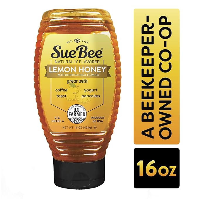 Sue Bee Naturally Flavored Lemon Honey For Tea and Water, Salads, Made in USA, 16 oz