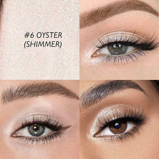 Eyeshadow Stick Shimmer Waterproof Long Wear Eye Brightener Cream to Powder Glitter Eye Shadow Crayon High Pigmented Highlighter Eye Liner Pencil Makeup Crease-Proof Buildable Color, 6 OYSTER