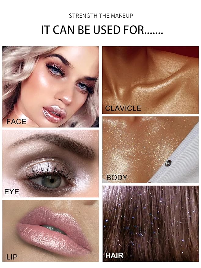 AKARY Body Glitter, Fairy Polvo De Hadas Shimmer Face Highlighter Powder & Blush Stick, Instant Glow Luminizer Duo, Glitter Face Hair High Gloss, Sparkle Smudge-Proof Highlighter Stick Party Makeup (#02 Fairy Pink)