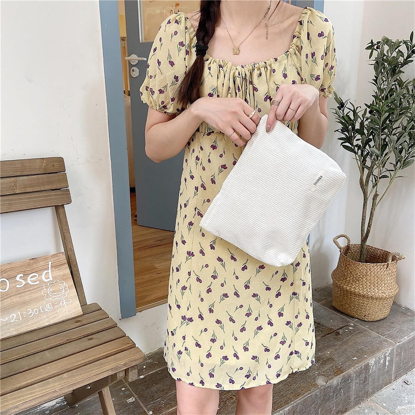 Cosmetic Bags for Women - Corduroy Cosmetic Bag Aesthetic Women Handbags Purses Smile Dots Makeup Organizer Storage Makeup Bag Girls Case Bags (Pure Milky white)