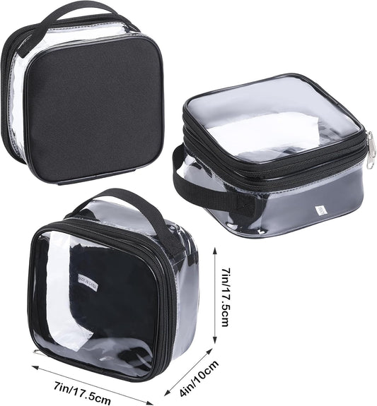 Clear pouches for travel toiletries vinyl TSA airport approved proof makeup bag reusable organizer (black)