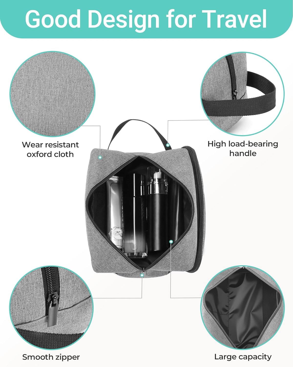 Elviros Travel Toiletry Bag for Men Hanging Dopp Kit Shaving Bag Toiletries Organizer Small Toiletry Bag for Traveling (Denim Grey)