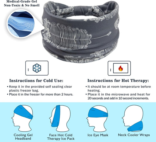 Crimmy Migraine Headache Relief Cap, Cooling Gel Headband Neck Wrap Hat Mask, Soothing Ice Pack Head Face Cold Compress for Tension Stress & Hangover
