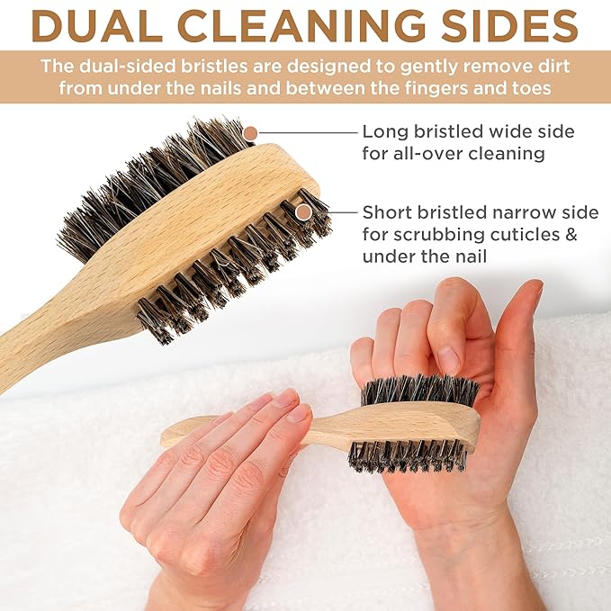 Takavu Horsehair Nail Brush, Natural Wood Handle, Nail Cleaning Brush for Scrubbing Fingernail Toenail Hand Feet, Dual Sided for Regular Manicure Nail Care Hygiene