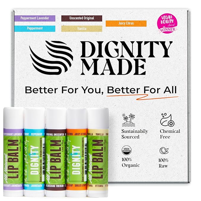 Moisturizing Lip Balm – Soothing & Fragrance-Free, Pack of 5 - Vegan w/Nourishing Coconut Oil, Cocoa Butter & Essential Oils – 4.4ml (0.15oz) Each – Lip Care Set