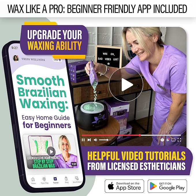 Tress Wellness Waxing Kit for Sensitive Skin – Safe for Face & Skin, Prep & Aftercare Spray, Easy to Use – At-Home Kit for Face, Bikini, Brazilian & Full Body - Digital Display, Green