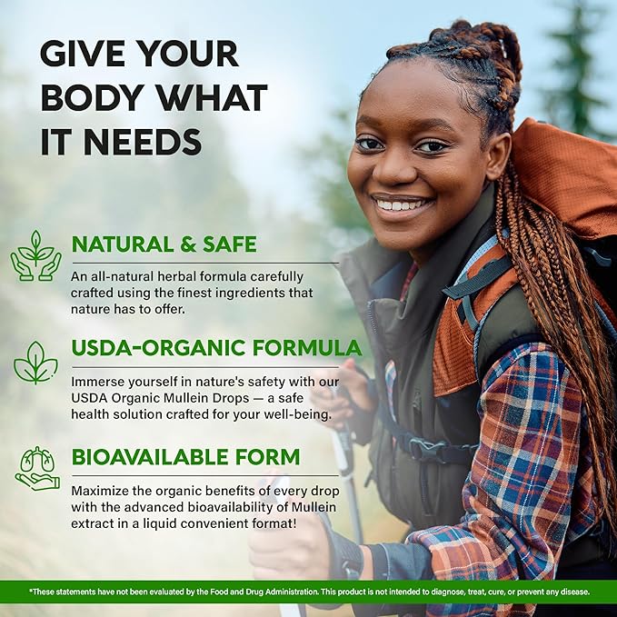 Mullein Drops for Lungs - USDA Organic Liquid - Mullein Leaf Extract Supplement - Made in USA - Lung & Bronchial Cleanse for Smokers - Respiratory Health Support - As Tincture, Tea, Pills - Pack of 2