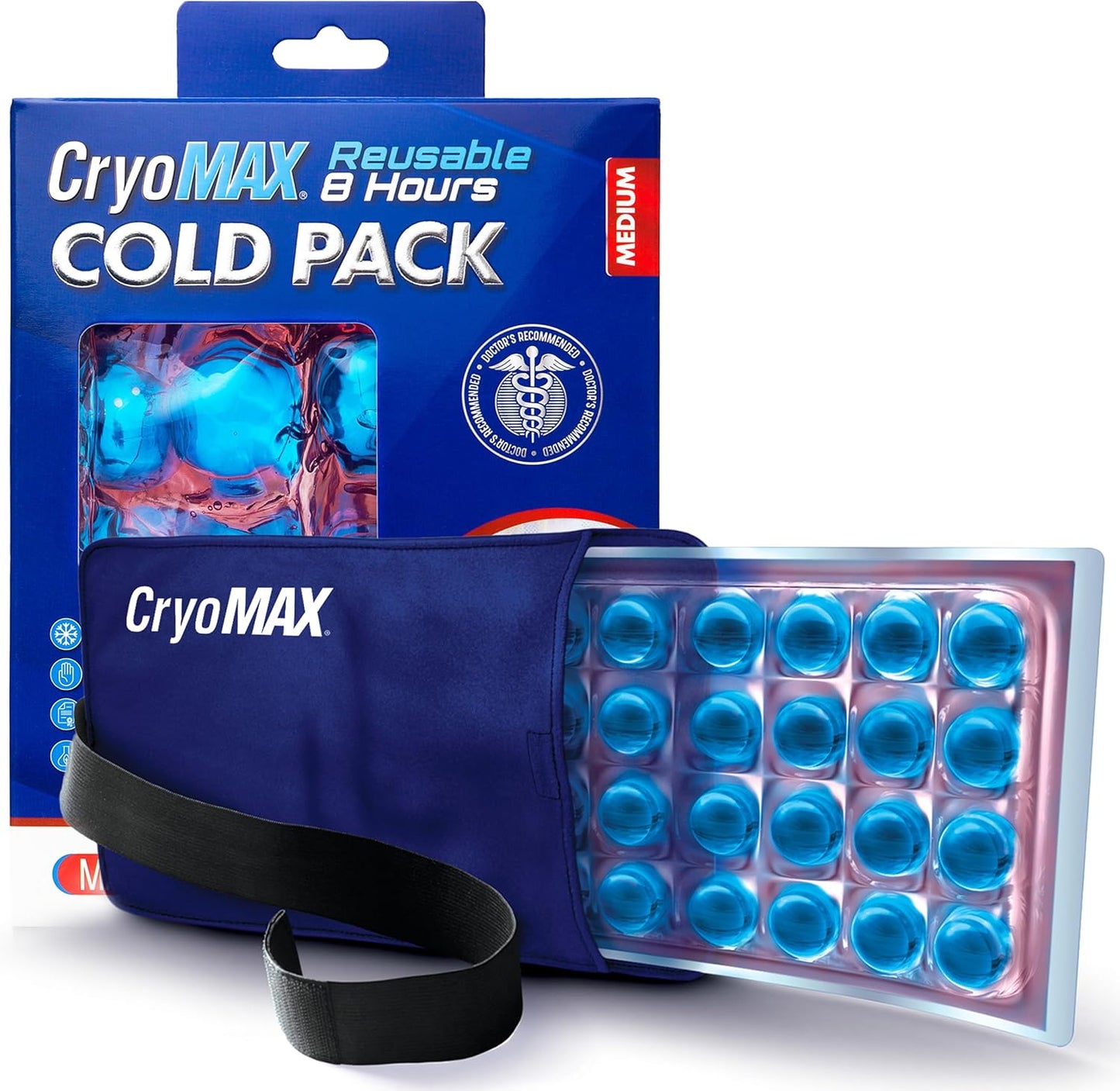 Cryo-Max Cold Pack, 8 Hour Reusable Cold Therapy Ice Pack for Elbows, Knees, Neck + More, Medium, 6" x 12" (1 Count)