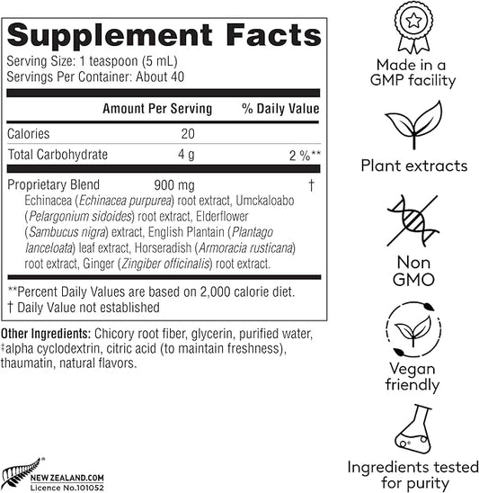 Sinus Ease, Herbal Seasonal Sinus Support with Horseradish, Elderflower, Echinacea & Ginger Root, Liquid Absorption, Herbal Flavor, Alcohol-Free, Plant-Based 6.7 fl oz