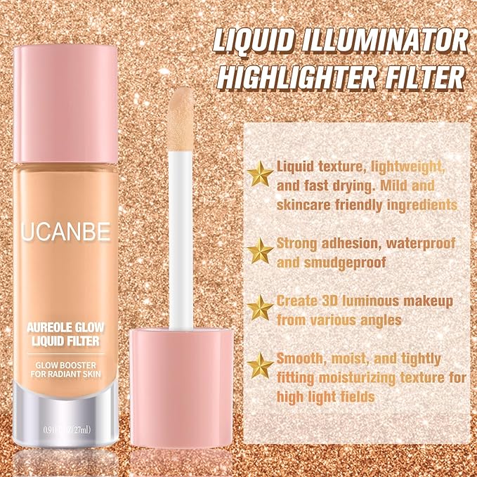 UCANBE 2PCS Halo Glow Liquid Filter, Rose Glow 0.91OZ + Fair Glow 0.91OZ, Face Complexion Booster For Radiant Skin All Day Longwear, Soft-Focus Look Sodium Hyaluronate Vegan & Cruelty-Free