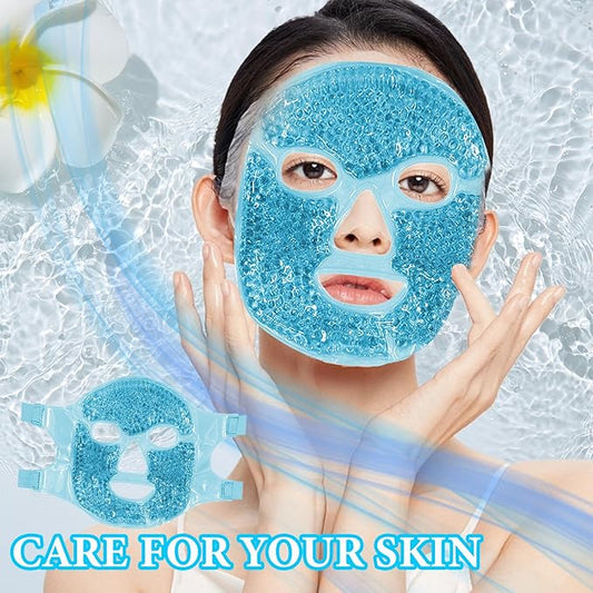 Cold Face Eye Mask Ice Pack for Dark Circles,Puffiness,Face SPA,Headaches,Pressure,Cooling Face Masks for Women Sleeping,Migraines Relief,Skin Care Gel Beads Hot Cold Use Ice Facial Mask