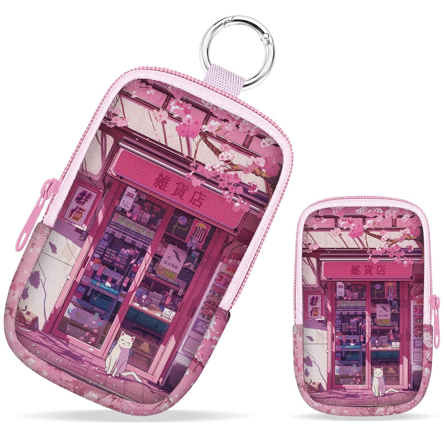 Hand Sanitizer Spray Case, Kawaii White Cats Hand Sanitizer Holder Zippered Pouch, Cute Fashion Accessory with Snap Hook for Glow Mist and Power Mist 1FL OZ