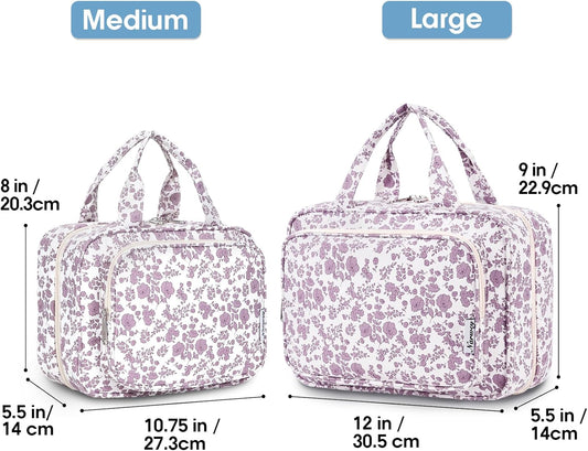 Travel Toiletry Bag for Women Large Hanging Makeup Bag Organizer Toiletries Bag for Full Size Essentials Accessories Cosmetics (Little Dusty Pink Flower (Large))