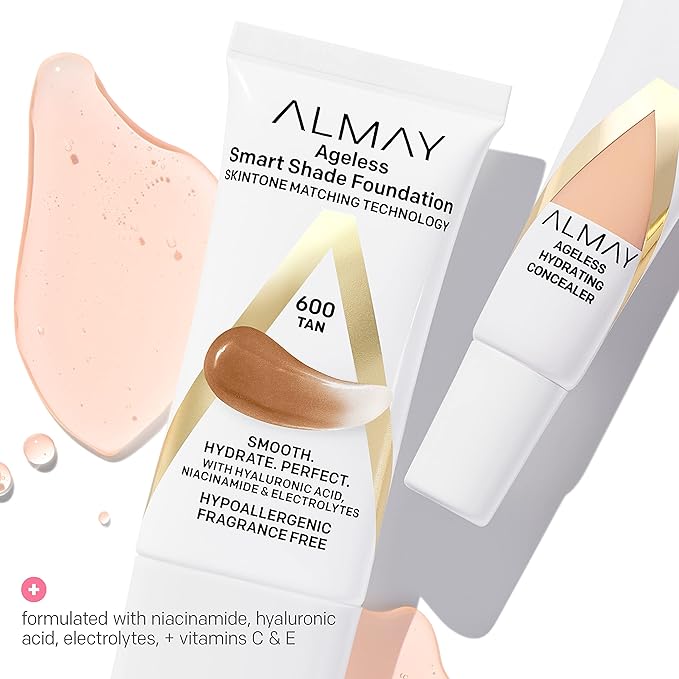 Almay Anti-Aging Concealer, Face Makeup with Hyaluronic Acid, Niacinamide, Vitamin C & E, Hypoallergenic-Fragrance Free, 030 Medium, 0.37 Fl Oz (Pack of 2)