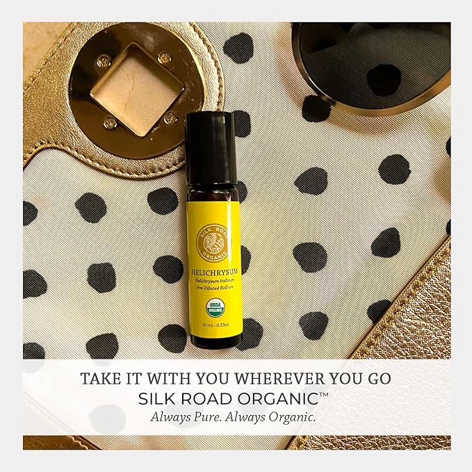 Silk Road Organic Helichrysum Italicum Essential Oil Roll On, 100% Pure USDA Certified Aromatherapy for Skin Vitality & Anti-Aging - 10 ml Roller - Always Pure, Always Organic