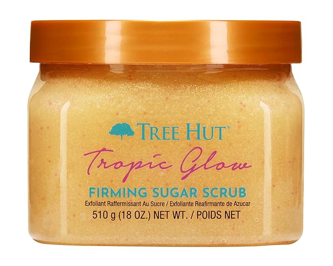 Tree Hut Tropic Glow Shea Sugar Scrub, Exfoliates and Smooths for Soft, Radiant Glow, Warm Scent with Almond, Golden Amber, and Sandalwood, 18 oz