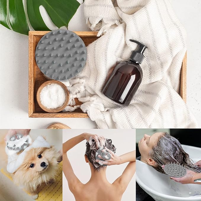 Scalp Massager Shampoo Brush, Wet & Dry Manual Scalp Care Head Scrubber Hair Washing, Soft Silicone Bristles, for Hair Growth, Dandruff Removal, Comfortable for All Hair Types (Dark Green+Gray)