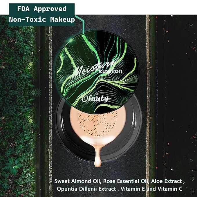 Moisture Cushion CC Cream Foundation for Mature Skin - Flawless Concealer BB Cream with Mushroom Head, Long-Lasting Waterproof Air Cushion CC, Natural honey and pine Makeup cream, Even Skin Tone（02#）