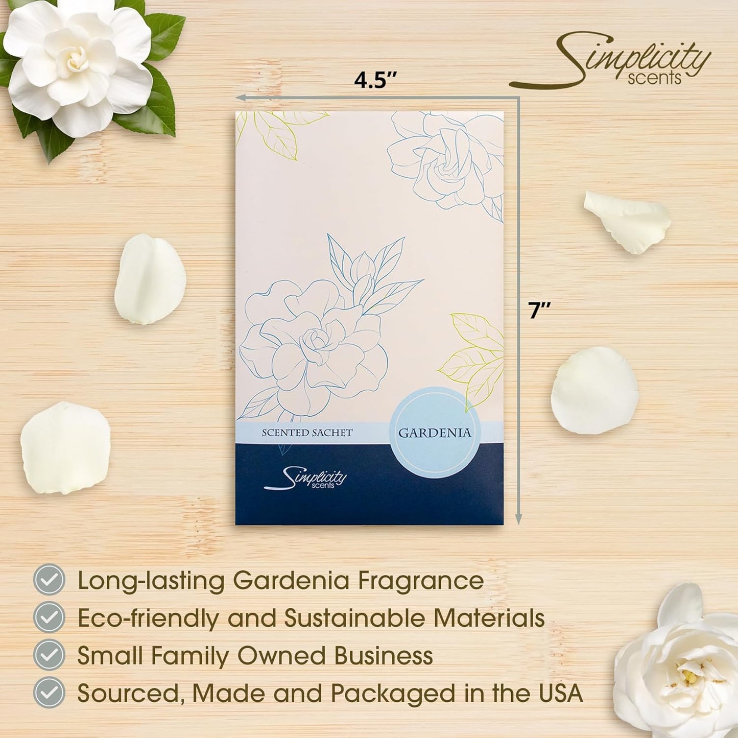 Gardenia Scented Sachets Pack of 6, Spring and Summer - Long-Lasting Scented Bags, Home Fragrance, Air Freshener & Deodorizer for Closet, Room, Drawer, or Cars, Made in USA