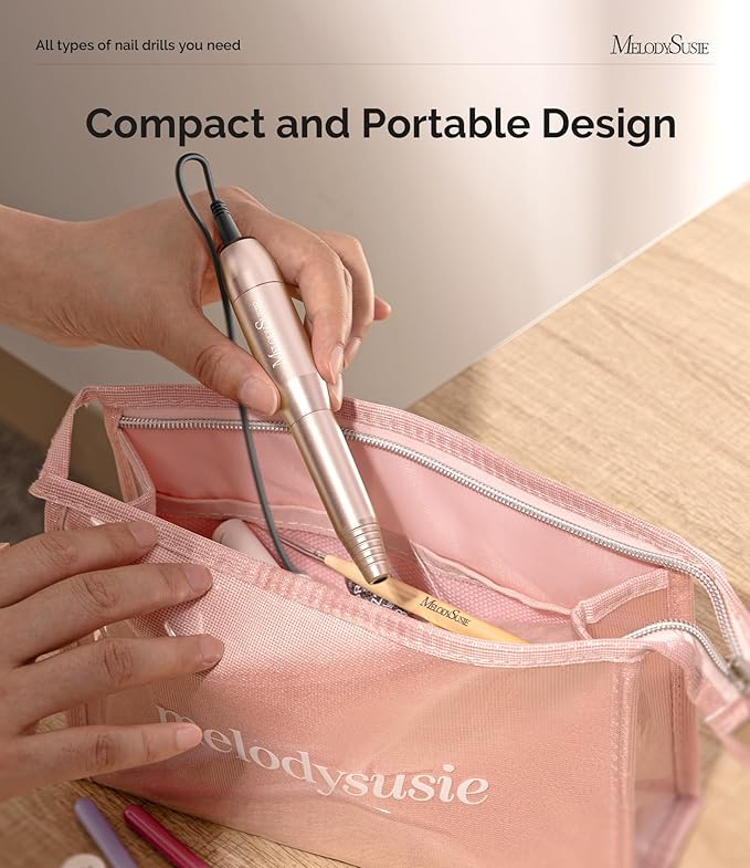 MelodySusie Electric USB Nail Drill Machine,PC120I Portable Electric Nail File Efile Set for Acrylic Gel Nails, Manicure Pedicure Tool with Nail Drill Bits Sanding Bands Gold