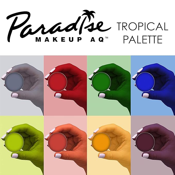 Mehron Makeup Paradise Makeup AQ 8 Color Tropical Palette | Magnetic Refillable Body Paint & Face Paint Palette | Professional Water Activated Makeup for Costumes, SFX, Halloween, & Cosplay