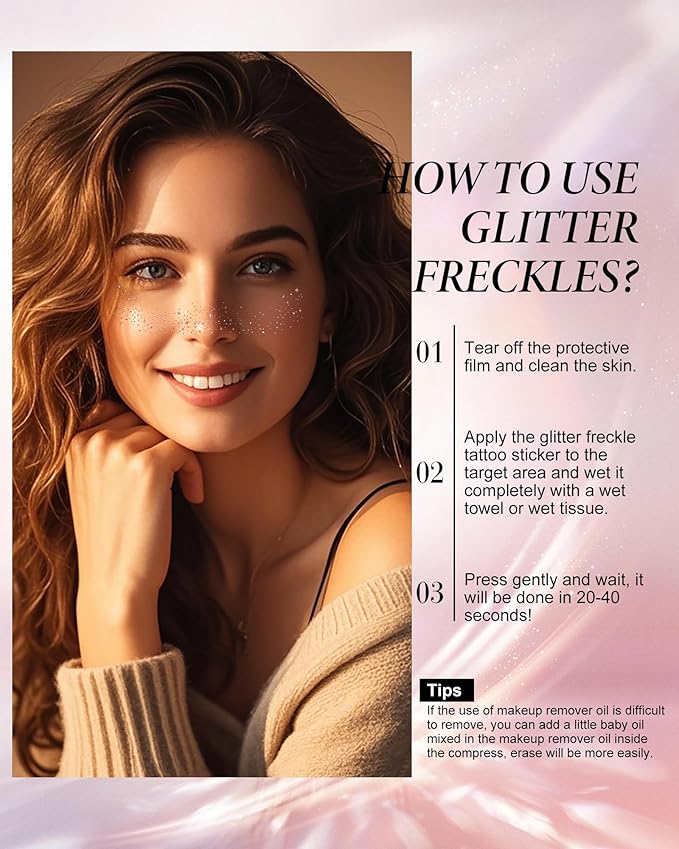 Glitter Freckles, Rose Gold Freckles Temporary Face Tattoos, Body Face Glitter for Women Girls, Country Concerts Singer Festival Rave Accessories (Rose Gold - 10 pcs)