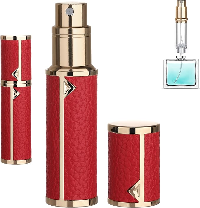 Refillable Travel Perfume Atomizer Bottle - 5ml Luxury Pocket Perfume Dispenser Pump, Travel Perfume Atomiser, Cologne Dispenser, Portable Size Sprayer Bottle for Traveling (Red)