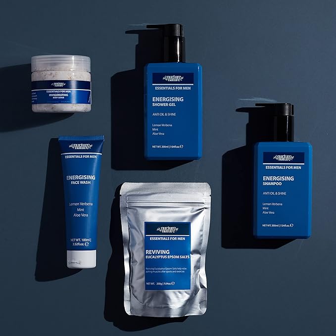 Nurture by Nature Mens Gift Set, Fathers Day Gifts, 5 x Men's Body Care Products Included, Gift Set Men, Mens Gift Basket, Men Body Wash Set, Men Bath Set, Self Care for Men, Men's Shower Kit