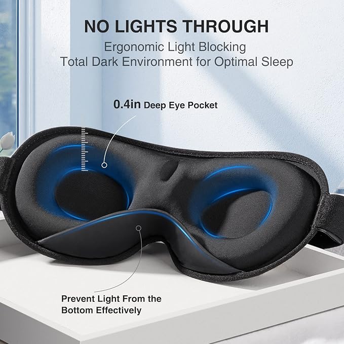 YFONG Weighted Sleep Mask, Women Men 3D Eye Mask Blocking Lights Sleeping Mask (4.2oz/120g), Pressure Relief Night Sleep Eye Mask with Adjustable Strap, Eye Cover Blindfold for Travel Nap Yoga, Gray