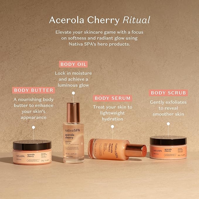 Nativa SPA by O Boticario Acerola Cherry Renewing Body Scrub, Gentle Exfoliation for Smooth, Radiant Skin, 7.05 Ounce (200g)