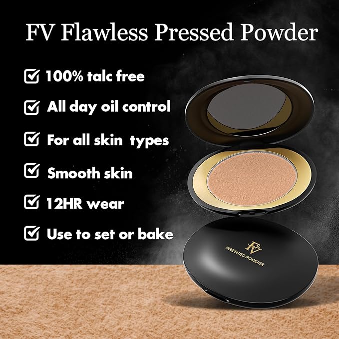FV Setting Powder, Oil-Control, Long-Lasting, Medium Coverage Pressed Face Powder Makeup, Matte Finish for Oily, Dry & Normal Skin, Natural Beige, 0.28 Oz