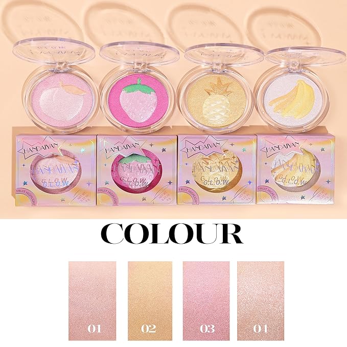 Glitter Highlighter Highlight Makeup, Fruit Glitter Face Illuminator Highlighter, Diamond Sparkly Highlighter Iluminadores Illuminator Make Up for Face Body Cheek (#01 Peach)