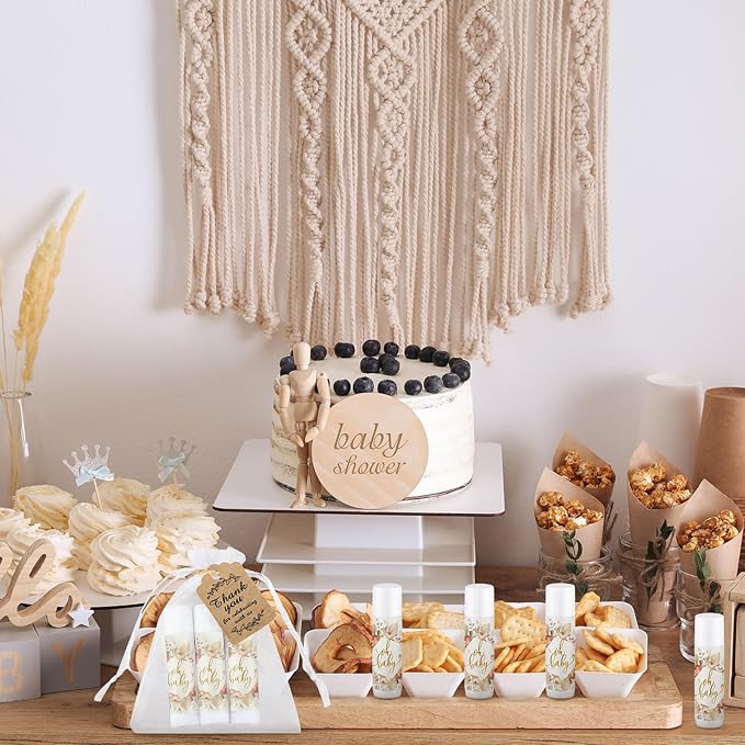 Demissle 50 Pcs Baby Shower Lip Balm Gift Set with 100 Pcs Organza Bags Baby Shower Party Favor for Guest Thank You Tag Rope Baby Shower Party Decoration Gender Reveal Souvenirs(Colorful Plants)