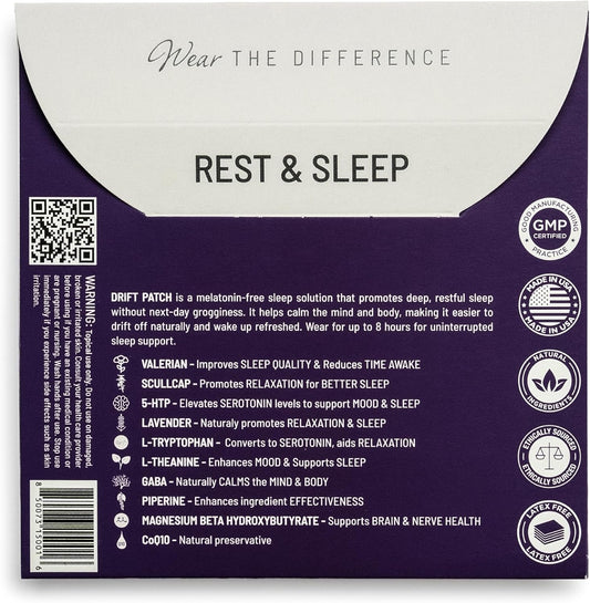Drift Film Patches - Topical Sleep Patches for Rest & Relaxation - Patch with Valerian, GABA, and Lavender - Deep Natural Sleep - Long-Lasting Effect - 8 Pack