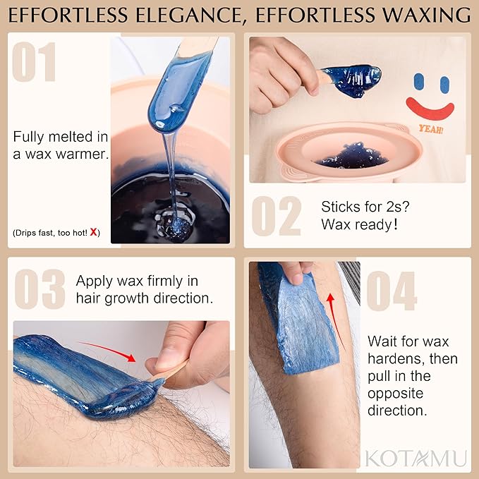 KOTAMU Waxing Kit for Women & Men, White Wax Kit for Hair Removal, Digital Waxing Pot for Thick Coarse Fine Fuzzy Hair & Sensitive Skin, Wax Warmer for Home Salon Use